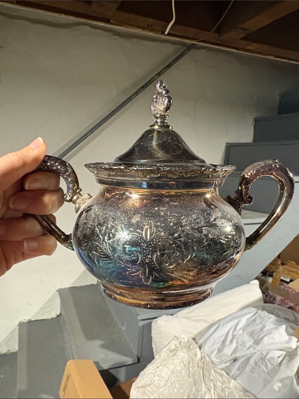 Antique-Style Silver Plated Covered Sugar Bowl with Handles